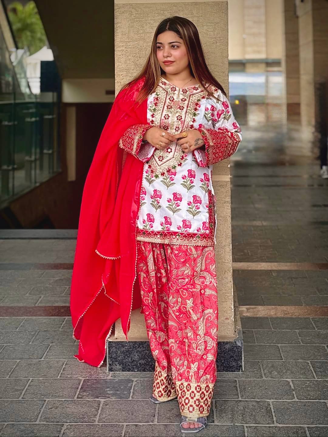 Designer Party Wear Look Pur Natural Crepe Top & Farshi Palazzo With Dupatta set