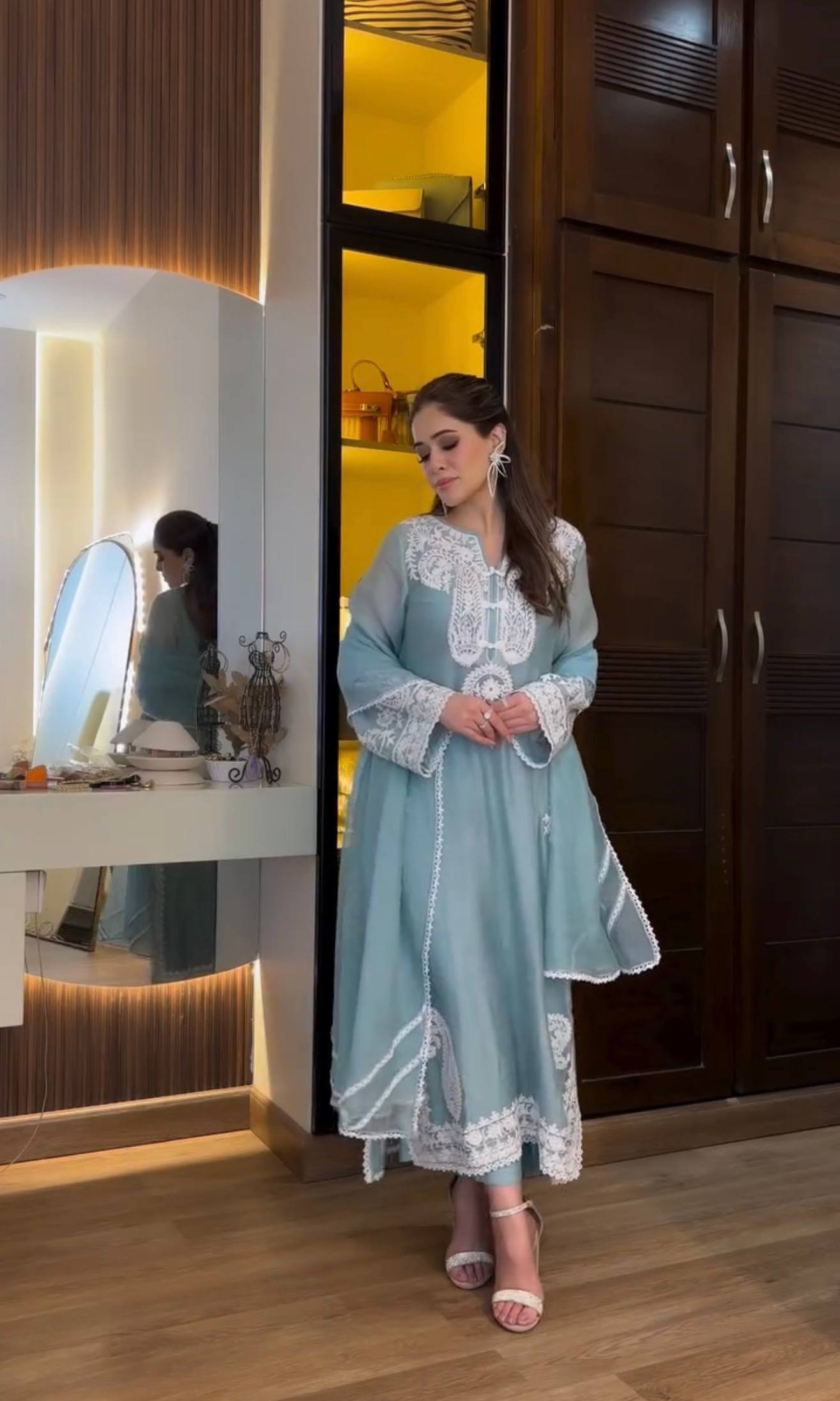 Designer Party Wear Look Pur Soft Nylon Organza Silk Top Plazzo & Dupatta Set