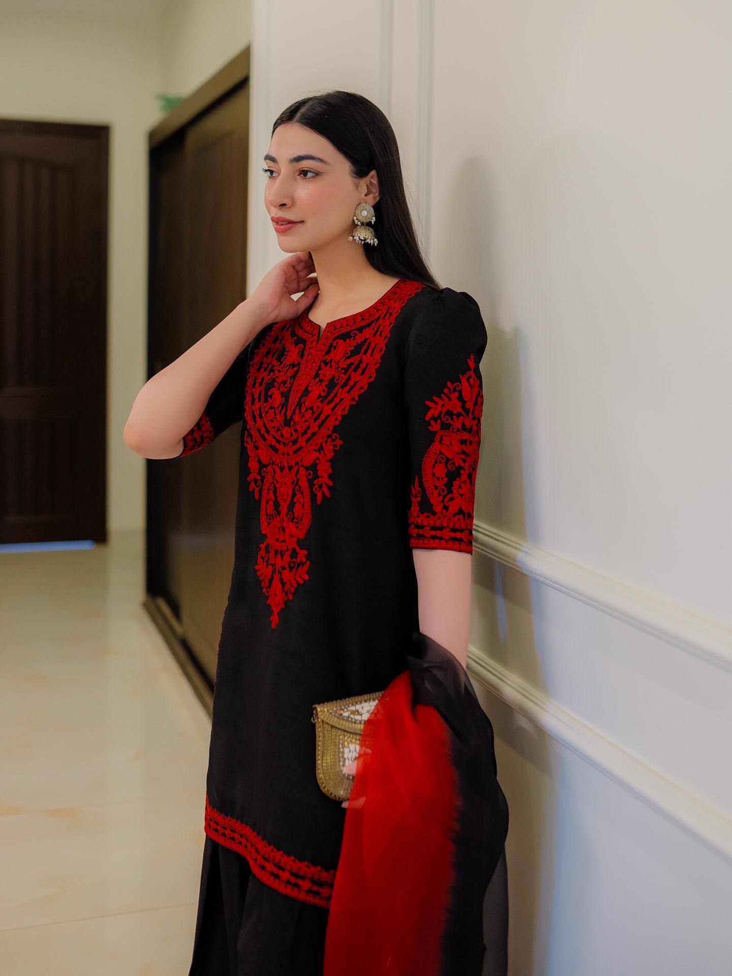 Designer Party Wear Look Pur Chinon Silk Top & Palazzo With Dupatta set