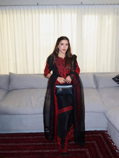 Designer Party Wear Look Pur Chinon Silk Top & Palazzo With Dupatta set