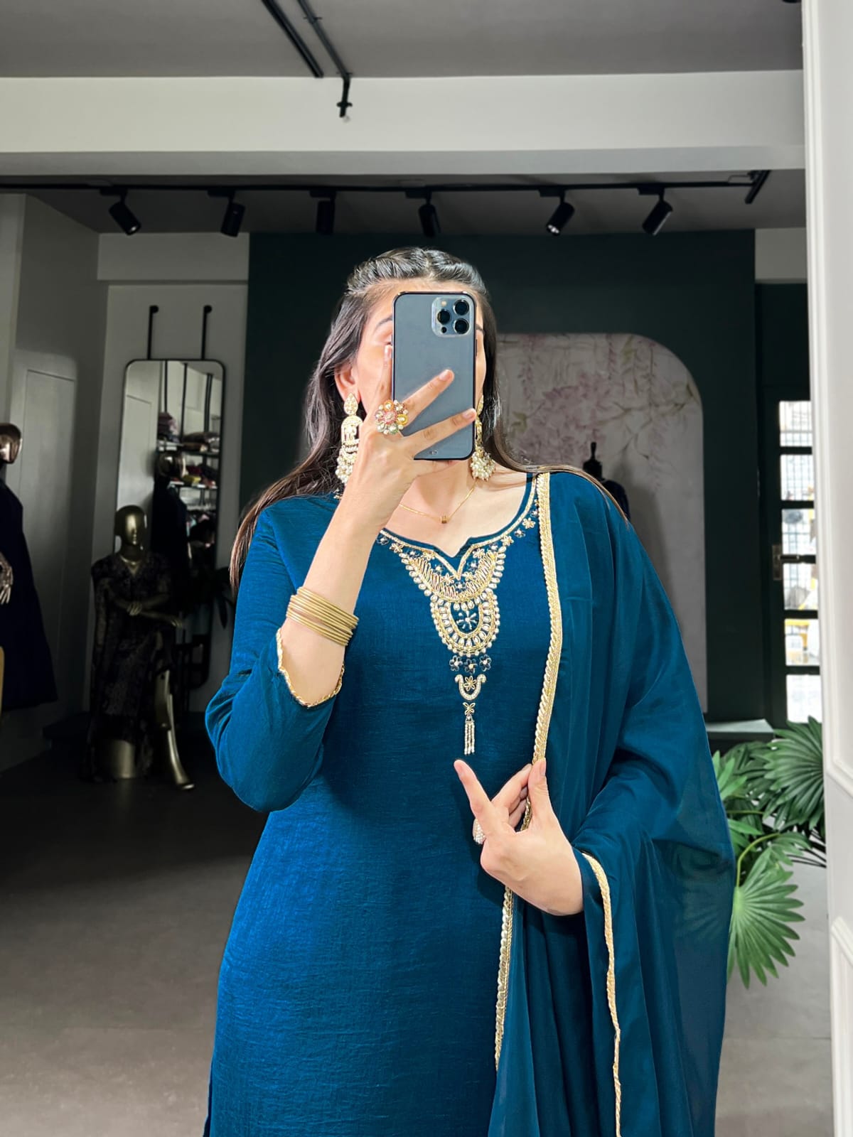 Designer Party Wear Look Pur Chinon Silk Top & Palazzo With Dupatta set