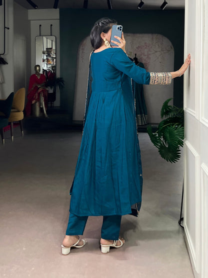 Designer Party Wear Roman Silk Salwar Suit With Dupatta set