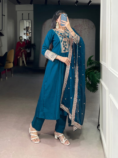 Designer Party Wear Roman Silk Salwar Suit With Dupatta set
