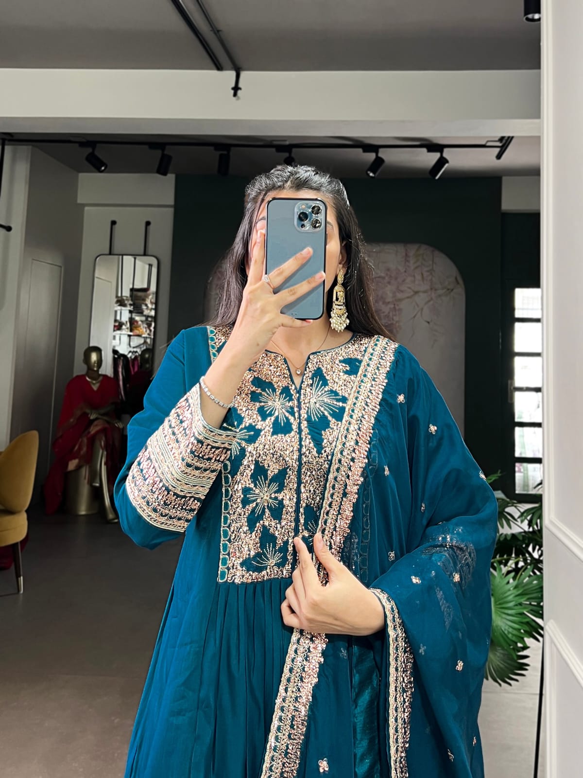 Designer Party Wear Roman Silk Salwar Suit With Dupatta set