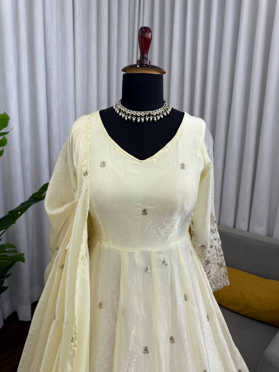 Fandy Silk Party Wear Anarkali Gown with Dupatta