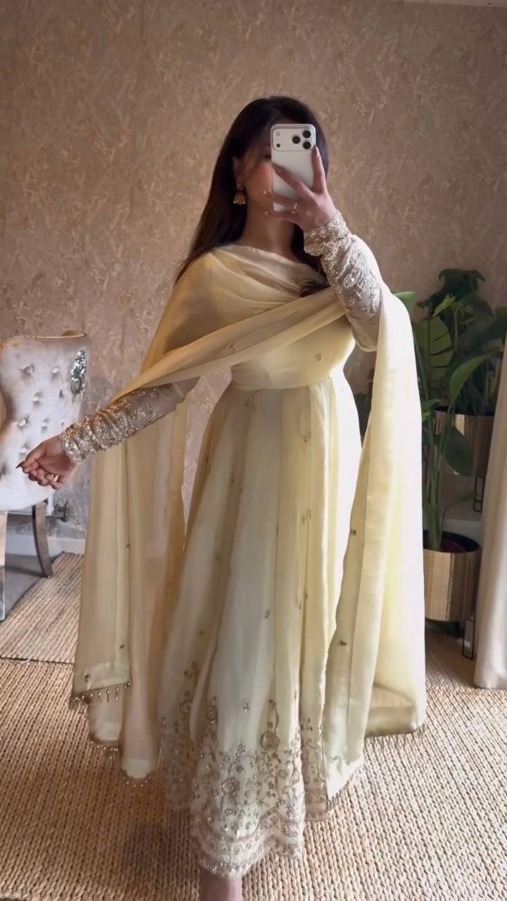 Fandy Silk Party Wear Anarkali Gown with Dupatta