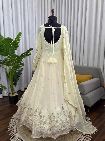 Fandy Silk Party Wear Anarkali Gown with Dupatta