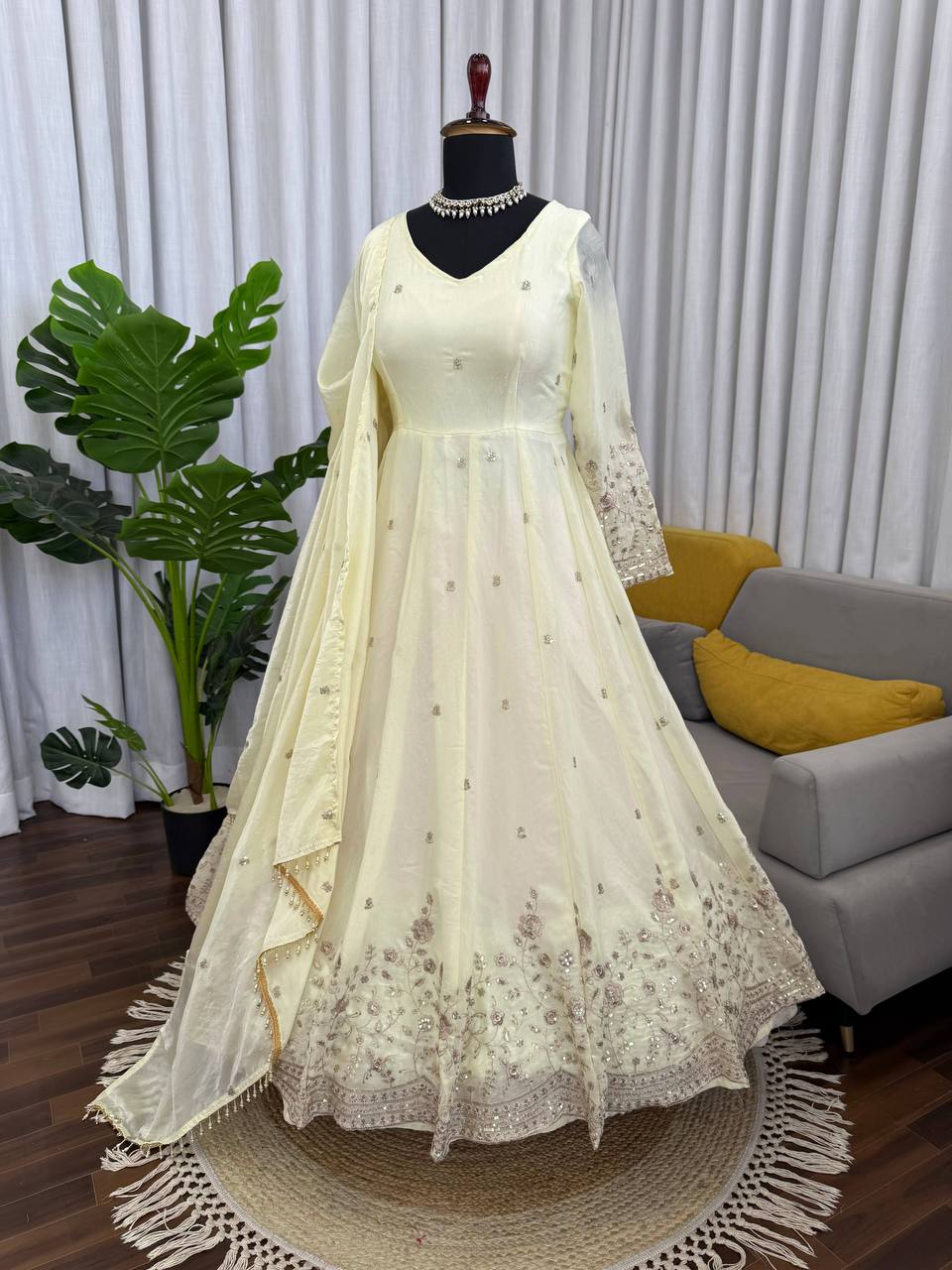 Fandy Silk Party Wear Anarkali Gown with Dupatta