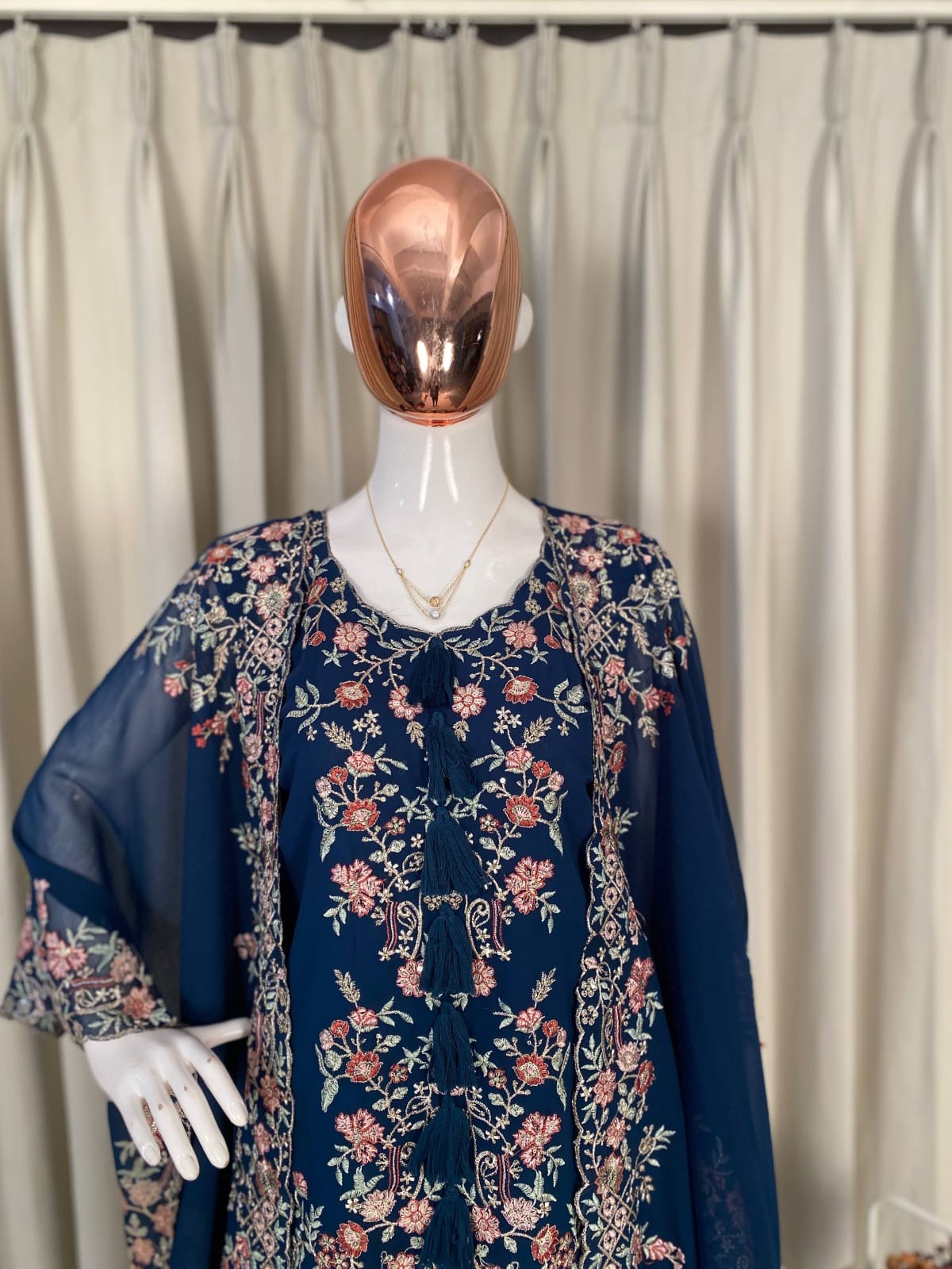DESIGNER WEAR KURTA PLAZZO PAIR WITH SHRUGE IN SEQUENCE EMBROIDERY WORK