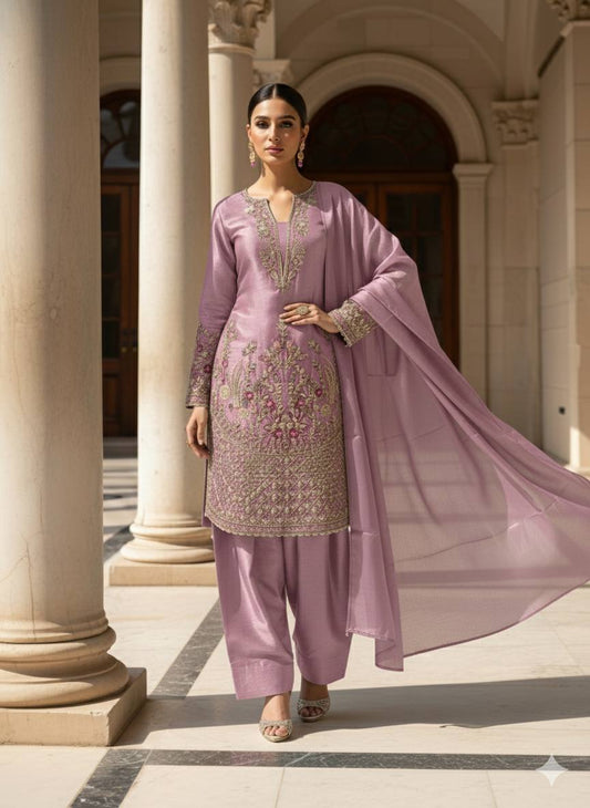 DESIGNER WEAR EMBROIDERED TOP -FARSI SALWAAR AND DUPATTA