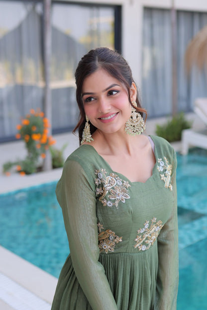Oliver Green Colour Designer Anarkali Gown
