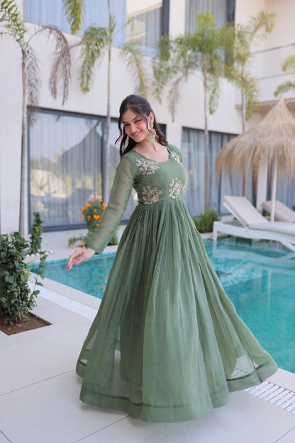 Oliver Green Colour Designer Anarkali Gown