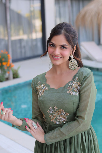 Oliver Green Colour Designer Anarkali Gown