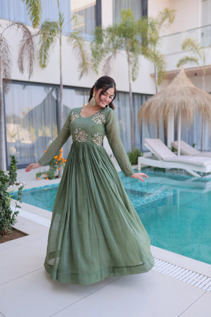 Oliver Green Colour Designer Anarkali Gown