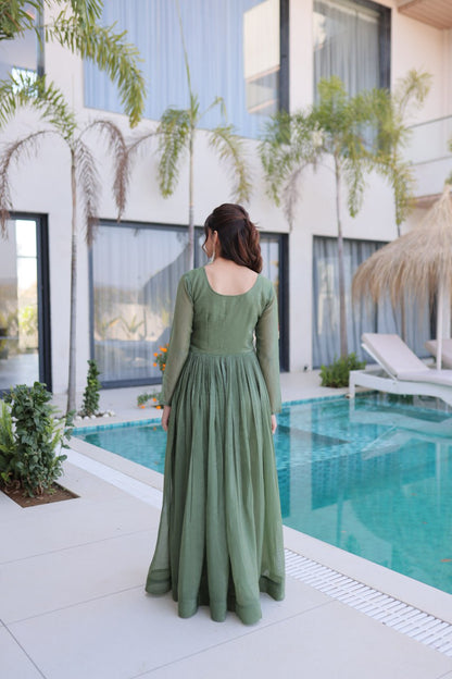 Oliver Green Colour Designer Anarkali Gown