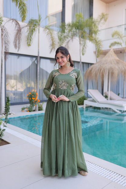 Oliver Green Colour Designer Anarkali Gown