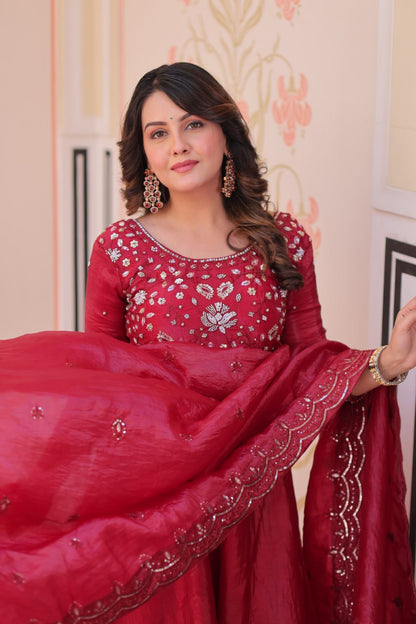 Dark Pink Colour Designer Anarkali Gown with Dupatta