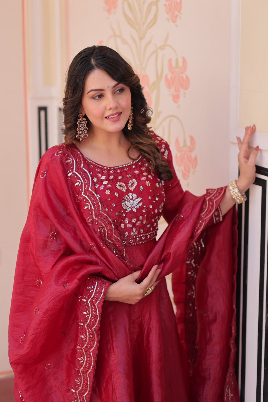 Dark Pink Colour Designer Anarkali Gown with Dupatta