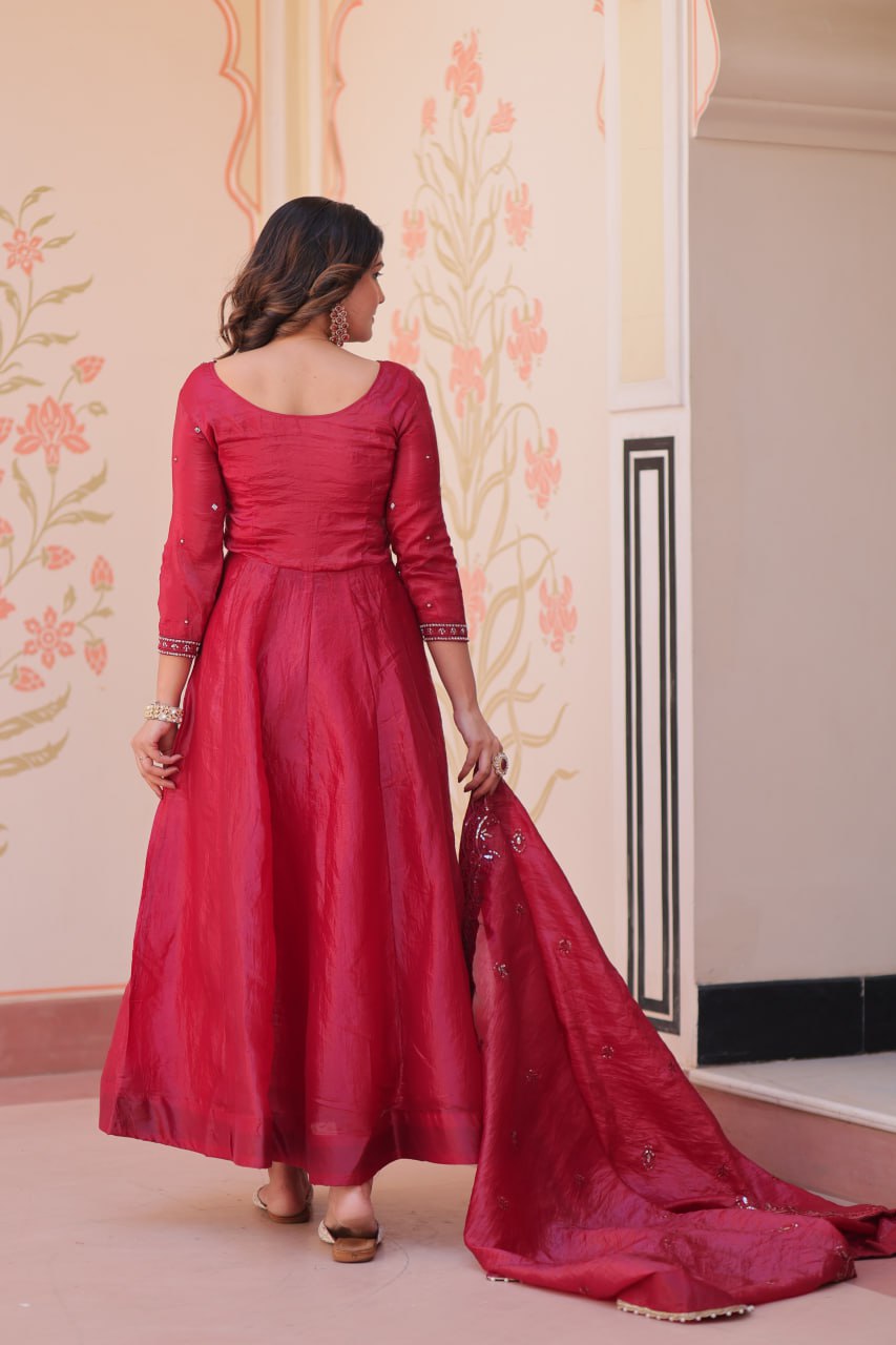 Dark Pink Colour Designer Anarkali Gown with Dupatta