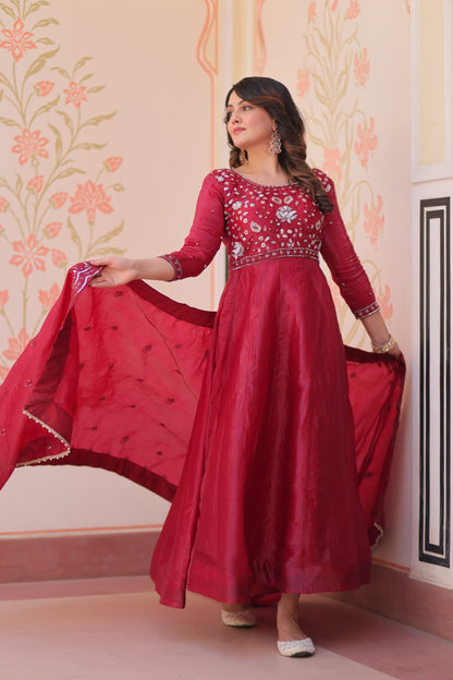 Dark Pink Colour Designer Anarkali Gown with Dupatta