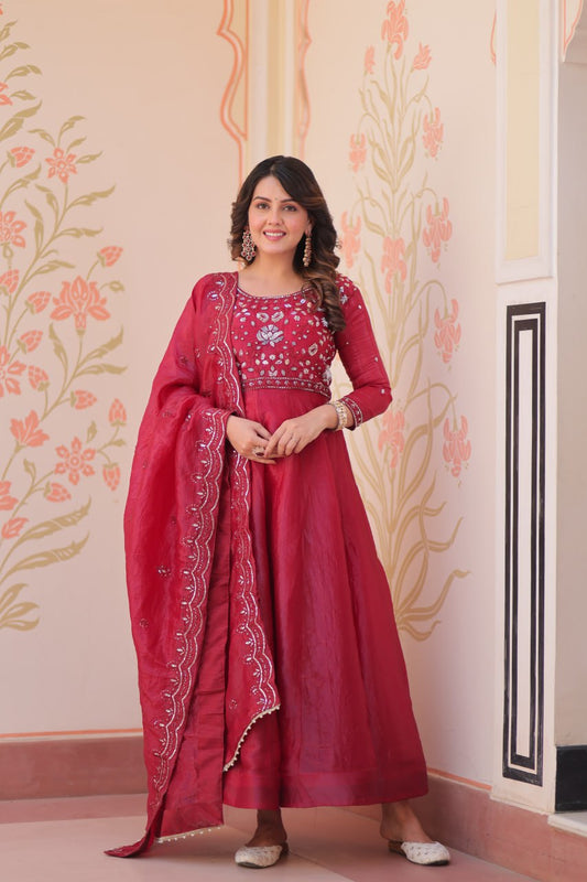 Dark Pink Colour Designer Anarkali Gown with Dupatta