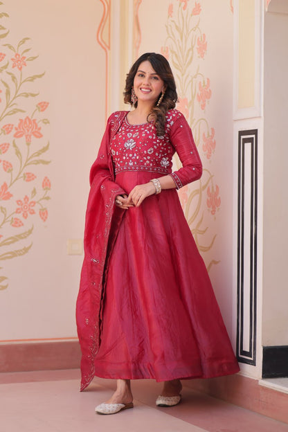 Dark Pink Colour Designer Anarkali Gown with Dupatta