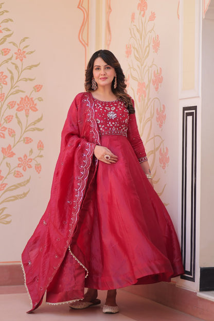Dark Pink Colour Designer Anarkali Gown with Dupatta