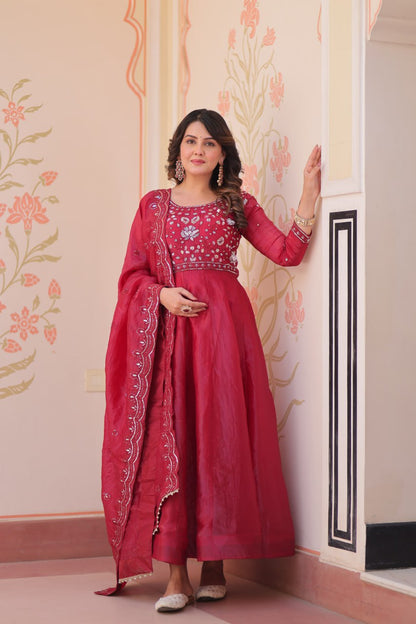 Dark Pink Colour Designer Anarkali Gown with Dupatta