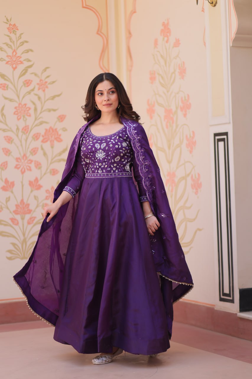 Purple Colour Designer Anarkali Gown with Dupatta
