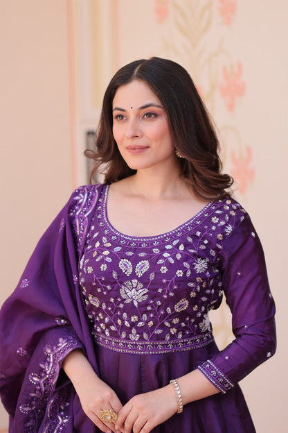 Purple Colour Designer Anarkali Gown with Dupatta