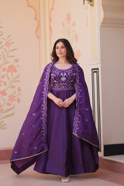 Purple Colour Designer Anarkali Gown with Dupatta