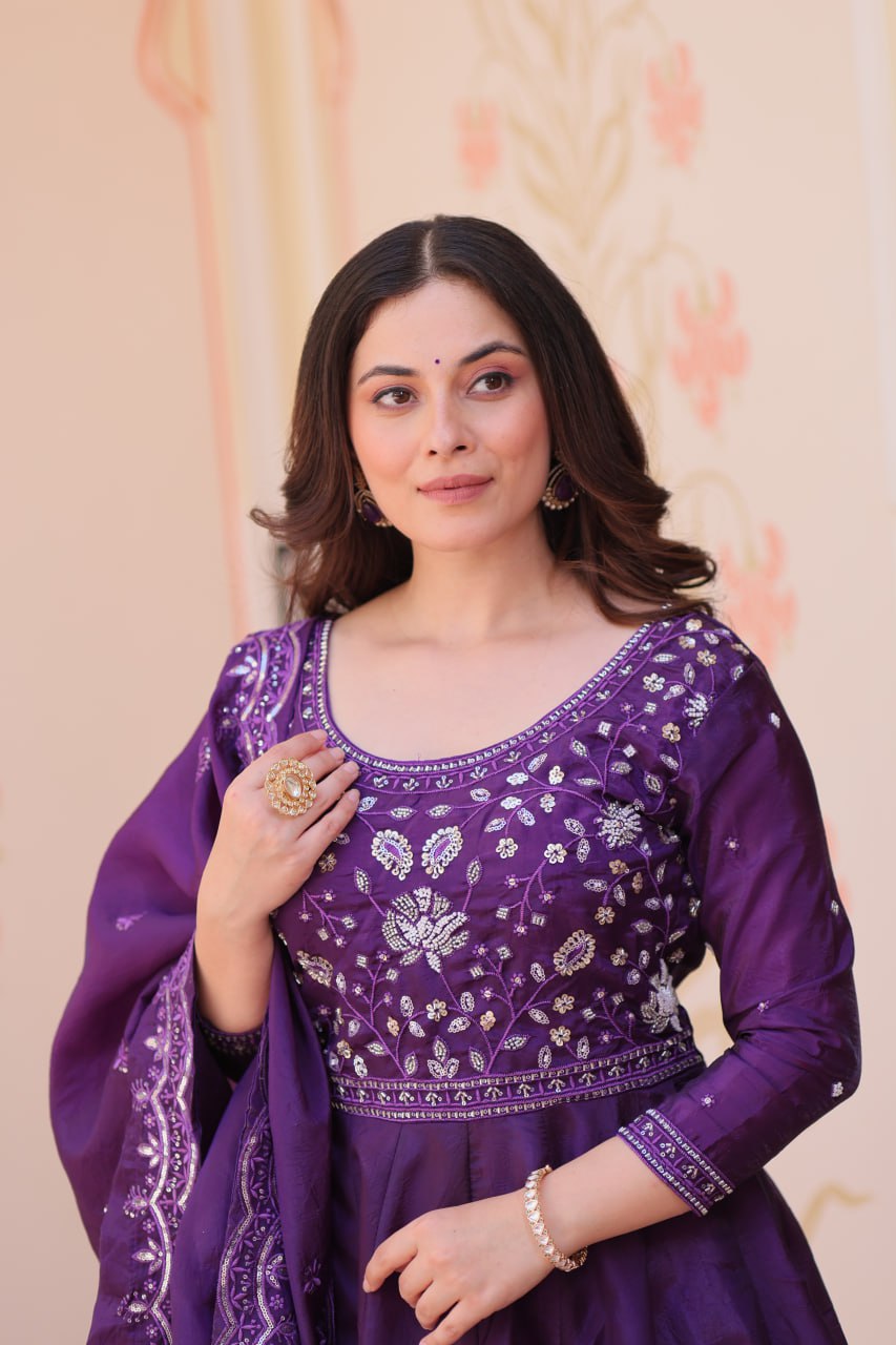 Purple Colour Designer Anarkali Gown with Dupatta