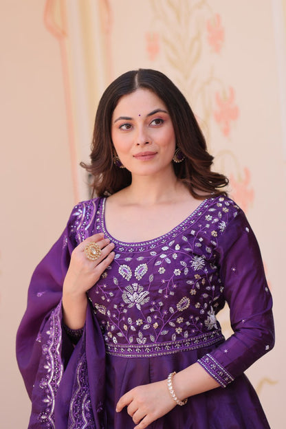 Purple Colour Designer Anarkali Gown with Dupatta