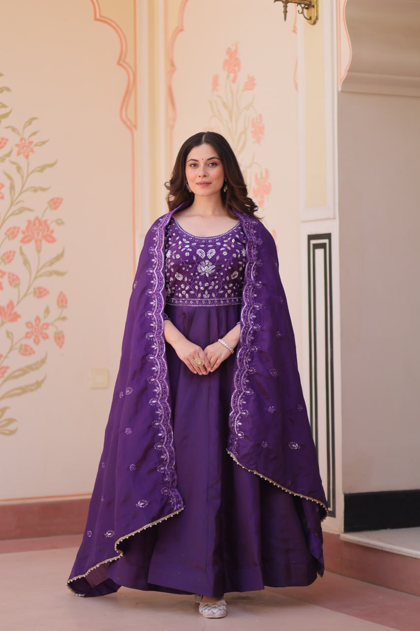 Purple Colour Designer Anarkali Gown with Dupatta