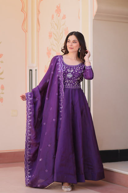 Purple Colour Designer Anarkali Gown with Dupatta