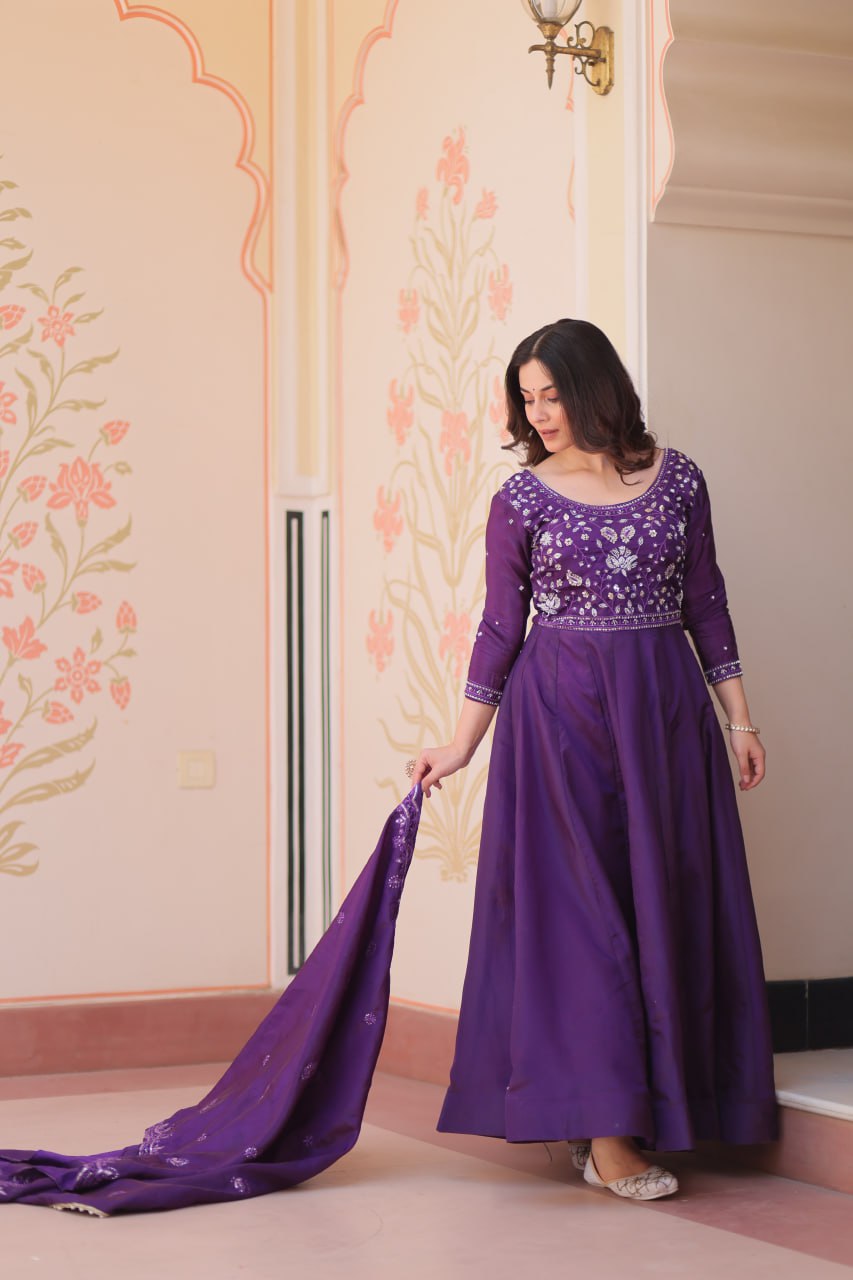 Purple Colour Designer Anarkali Gown with Dupatta