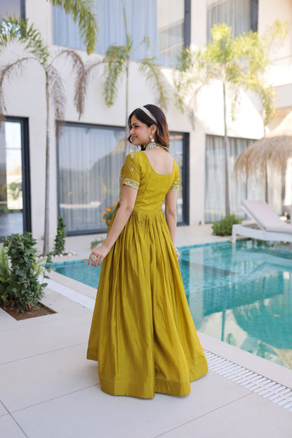 Mehendi Colour Designer Anarkali Gown with Dupatta