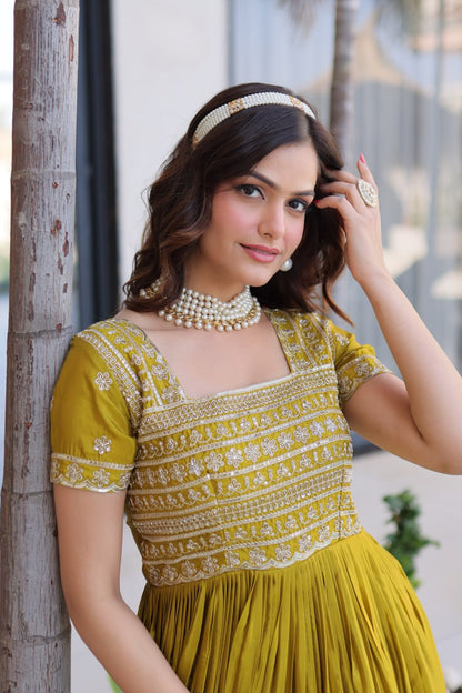 Mehendi Colour Designer Anarkali Gown with Dupatta