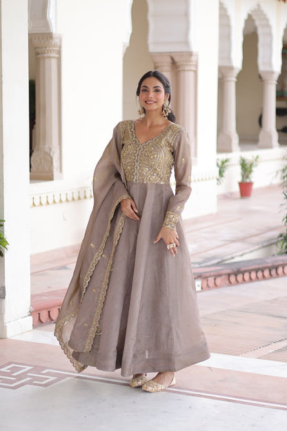 Coffee colour Designer Anarkali Gown with Dupatta