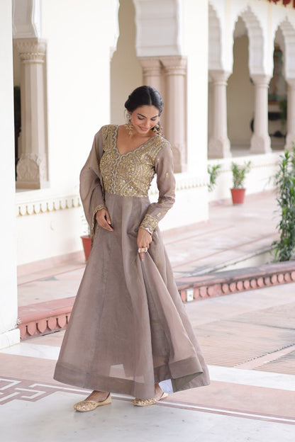 Coffee colour Designer Anarkali Gown with Dupatta