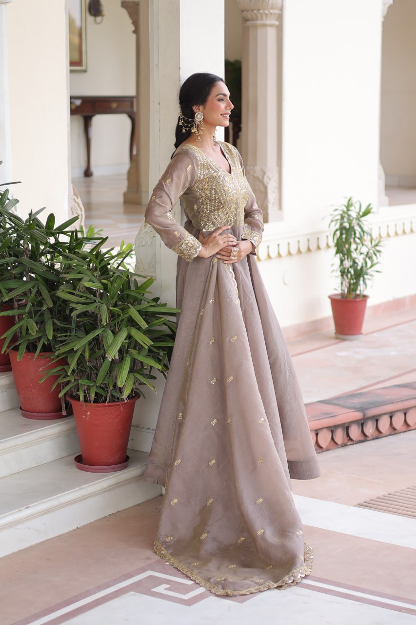 Coffee colour Designer Anarkali Gown with Dupatta
