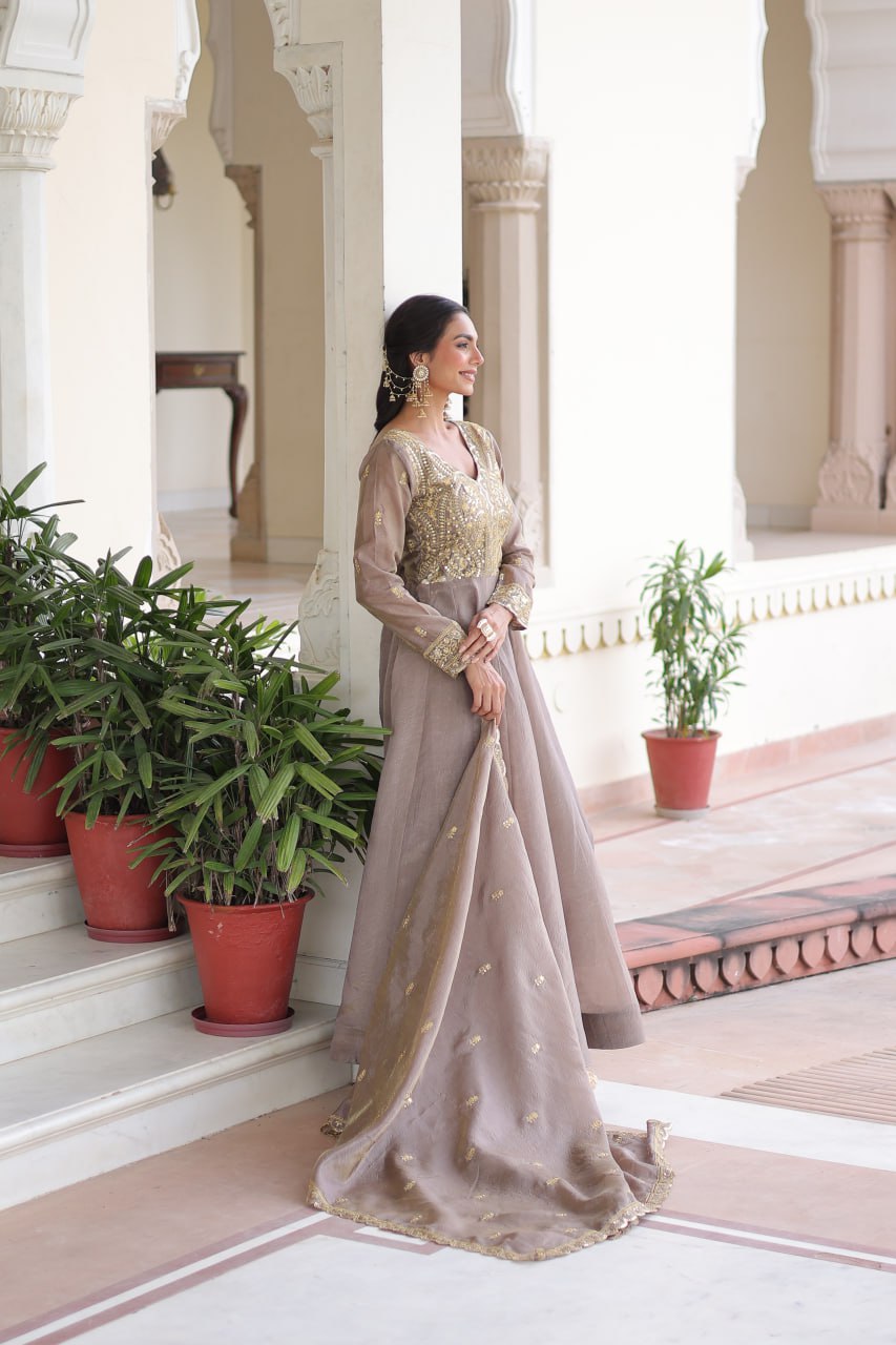 Coffee colour Designer Anarkali Gown with Dupatta