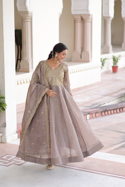Coffee colour Designer Anarkali Gown with Dupatta