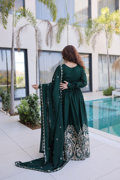 Green Colour Embroidered work Designer Anarkali Gown with Dupatta