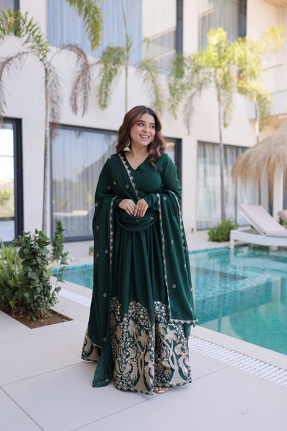 Green Colour Embroidered work Designer Anarkali Gown with Dupatta