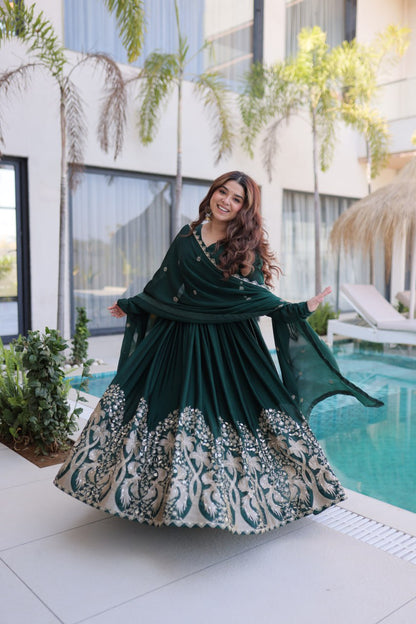 Green Colour Embroidered work Designer Anarkali Gown with Dupatta