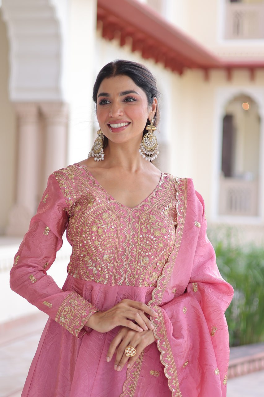Pink colour Designer Anarkali Gown with Dupatta