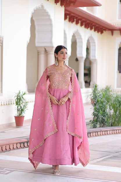 Pink colour Designer Anarkali Gown with Dupatta