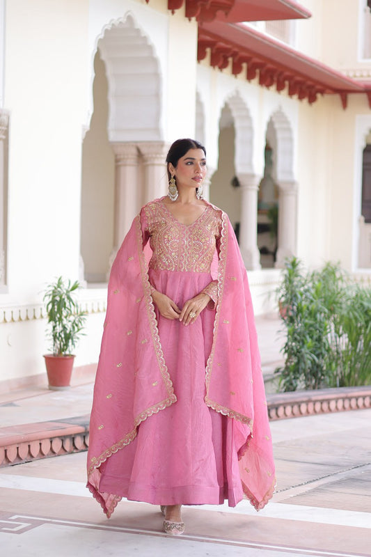 Pink colour Designer Anarkali Gown with Dupatta