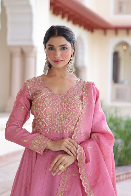 Pink colour Designer Anarkali Gown with Dupatta